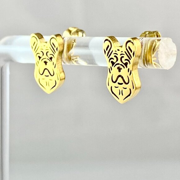 Tiny French Boxer Stud Earrings Stainless Steel - Picture 6 of 8
